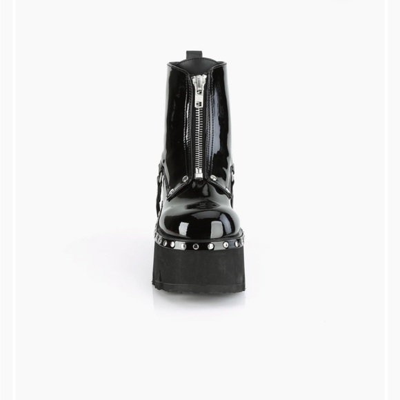 Demonia Ashes 100 Black Patent Faux Leather Combat Boots w/Silver Zipper Sz 9 - Picture 4 of 11